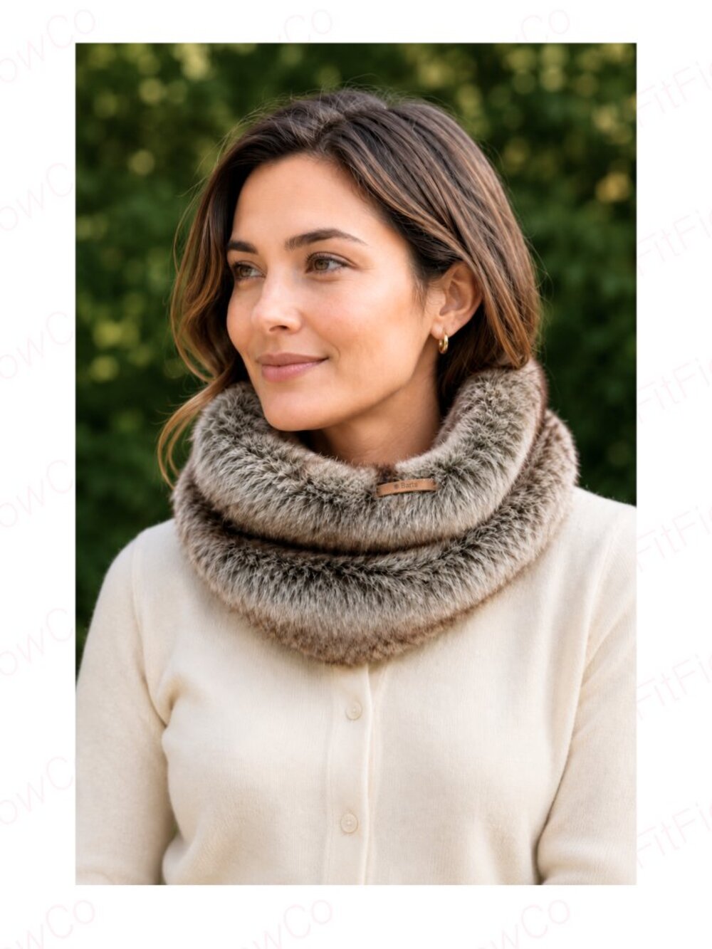 Barts Fur Deluxe Faux Fur Pull-On Cowl Snood Neck Warmer Gray Brown OS